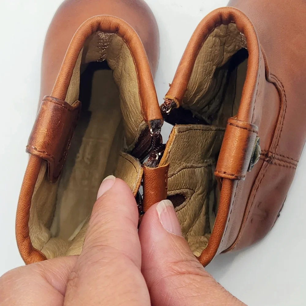 Frye Cognac Leather Infant Baby‎ Soft Sole Crib Shoes Booties Size 1 (YTH1)